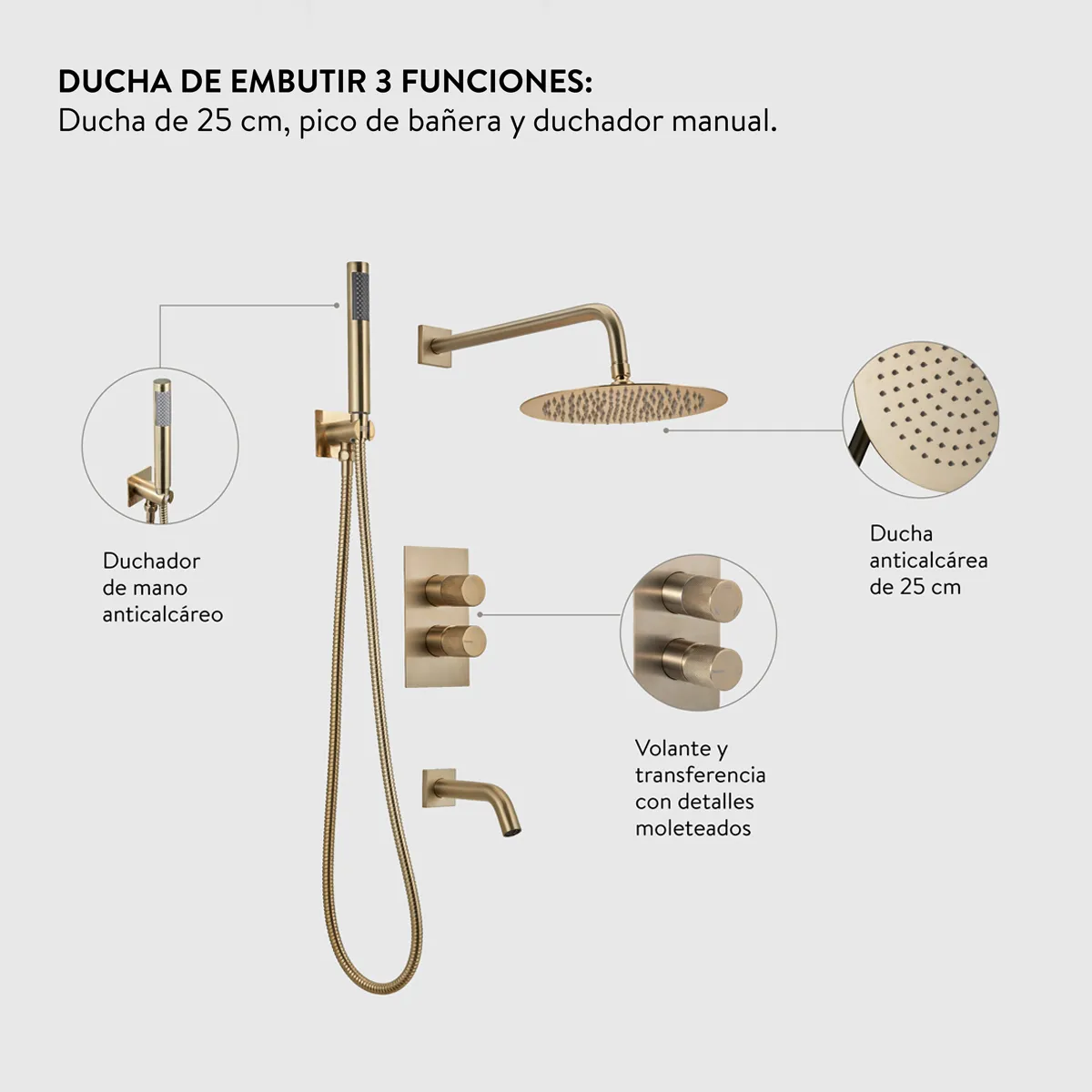 Grifería Ducha Peirano Fabric Gold 80-200g Monocomando - Image 3