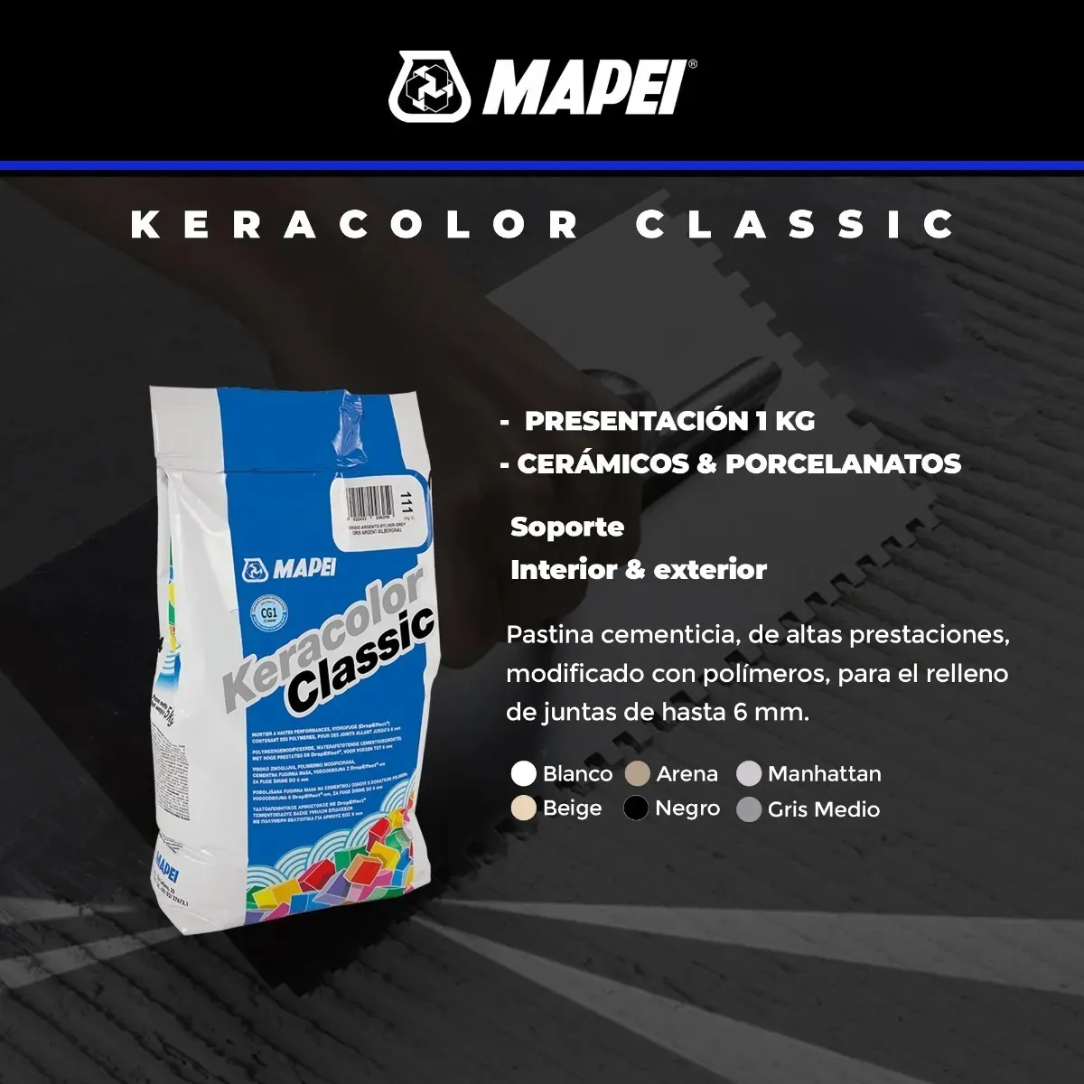 Pastina Mapei Keracolor Classic Blanco Luna 1kg - Image 2