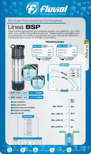 Bomba Agua Fluvial Presurizadora Sumergible Bsp 1000w - Image 3