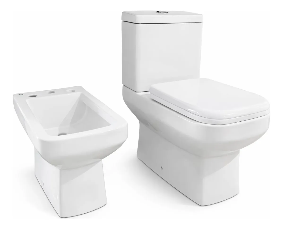 Juego Aranjuez Inodoro Largo + Tapa Caida Amortiguada + Deposito Dual + Bidet 3 Agujeros