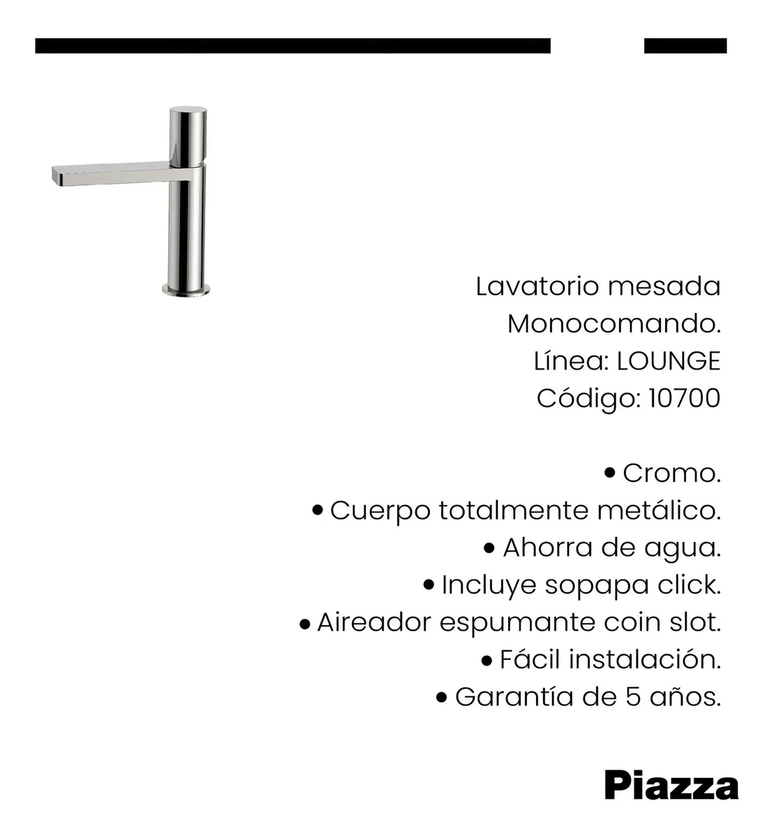 Griferia Lavatorio Piazza Lounge 10700 Monocomando Cromo
