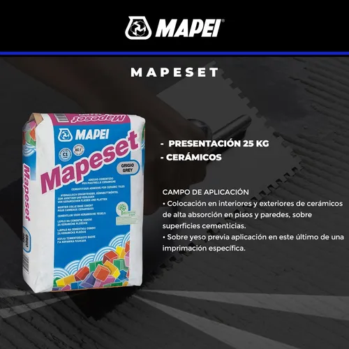 Pegamento para ceramica mapei mapeset x 25kg