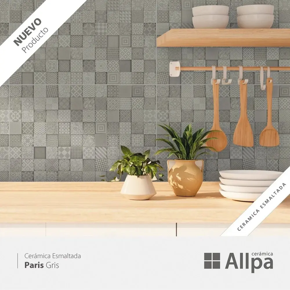 Ceramica Revestimiento Pared Paris Gris 34x51 marca Allpa