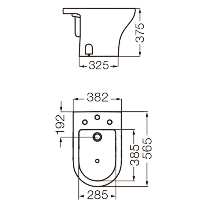 Bidet Ferrum Veneto 3 agujeros blanco BTA3J-B Plano