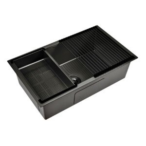 Bacha de acero negro Peirano para cocina 75x45x22cm con accesorios