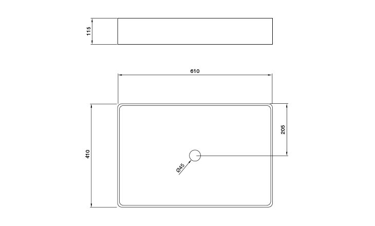 Bacha Peirano para Baño de apoyar BCH-09 Rectangular 61x41cm plano medida