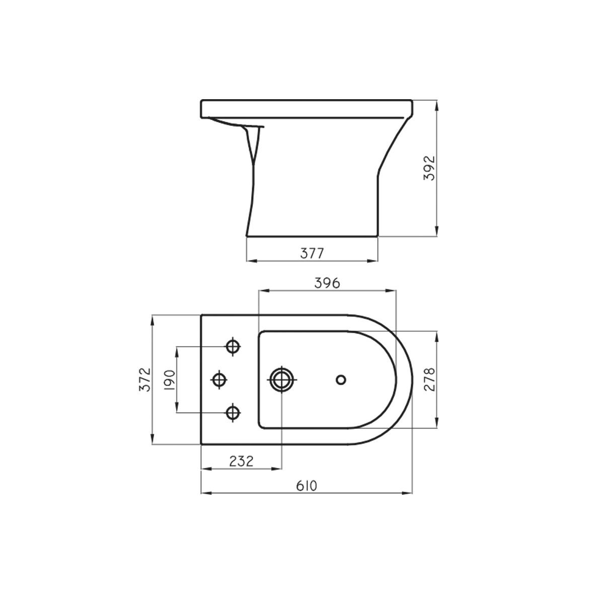Ferrum Bidet Varese de 3 agujeros blanco BJA3J-B plano