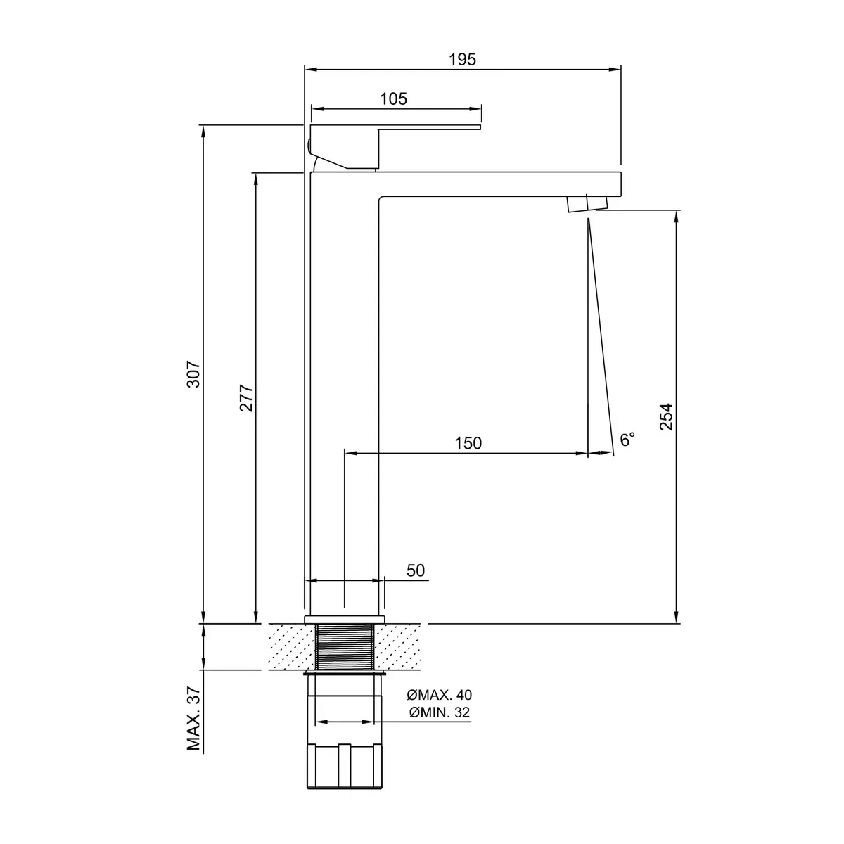 Griferia Peirano Monocomando Lavatorio Alto Baño Linea Mat Acero Mate - Image 4
