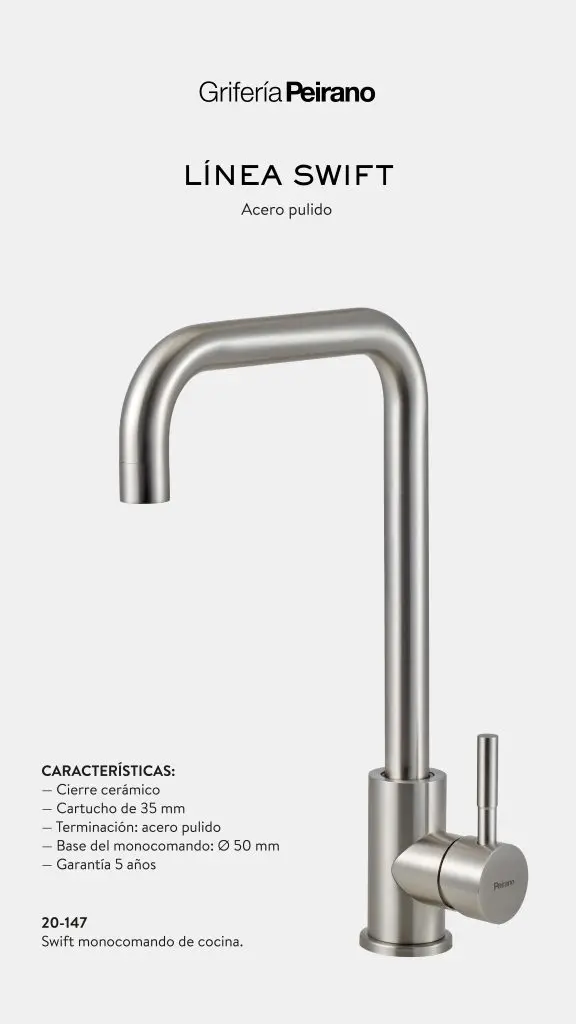 Griferia Peirano Cocina Monocomando Linea Swift Acero Pulido - Image 3